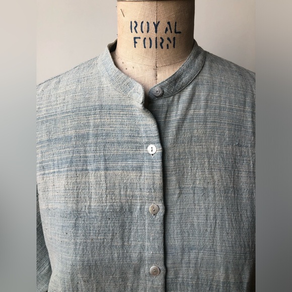 11.11 eleven eleven button up shirt, Hand spun, hand woven, natural indigo dye S - Picture 2 of 13